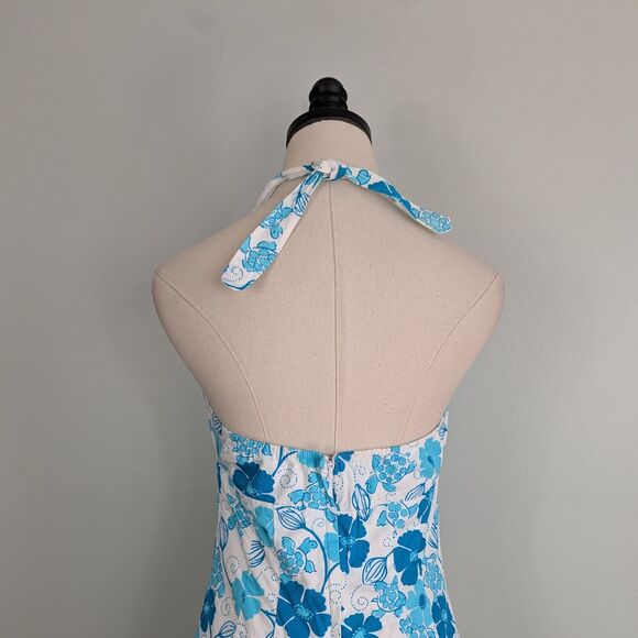 Vintage Lilly Pulitzer Dress Halter Mini 90S Y2K Tropical Floral Turtle Blue 8 - Picture 6 of 11